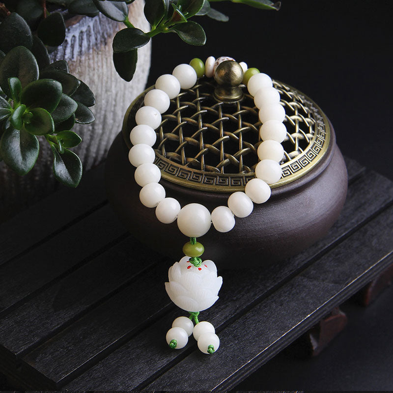 Oriental Buddha Lotus Natural White Bodhi Seed Luck Bracelet