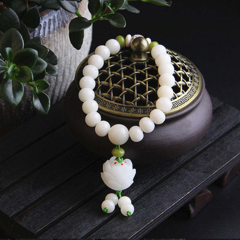 Oriental Buddha Lotus Natural White Bodhi Seed Luck Bracelet