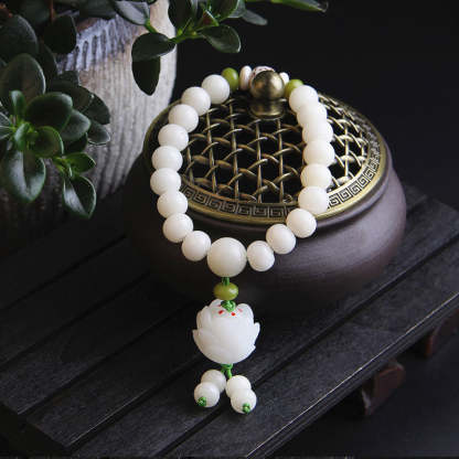 Oriental Buddha Lotus Natural White Bodhi Seed Luck Bracelet