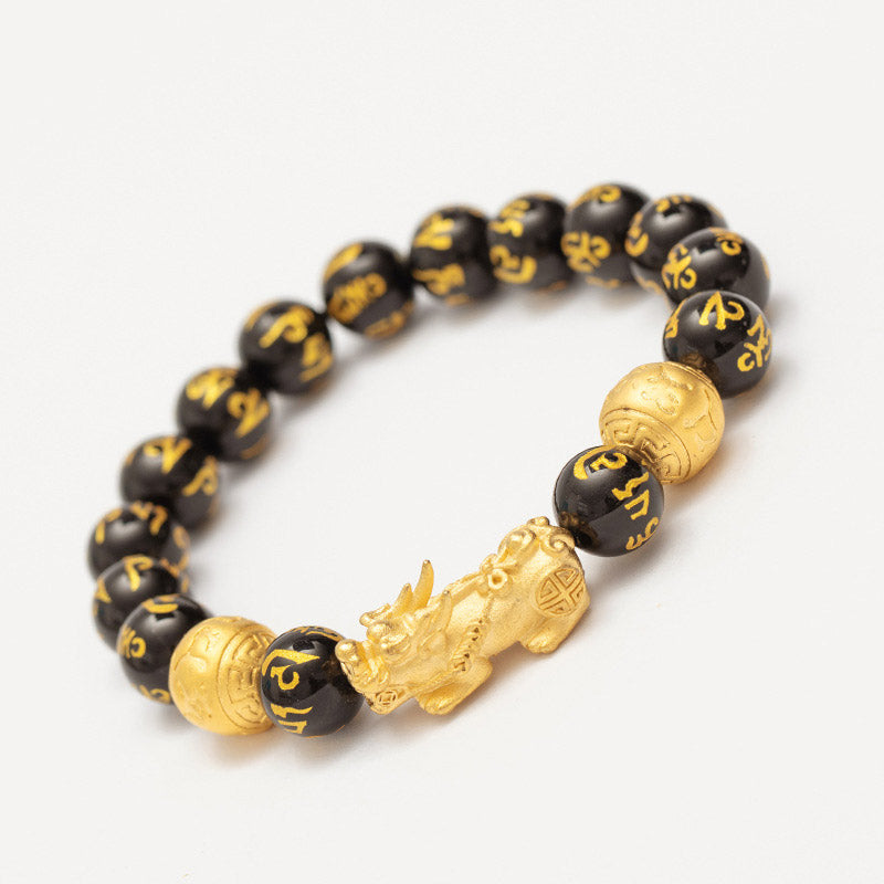 Oriental Buddha FengShui PiXiu Obsidian Wealth Bracelet