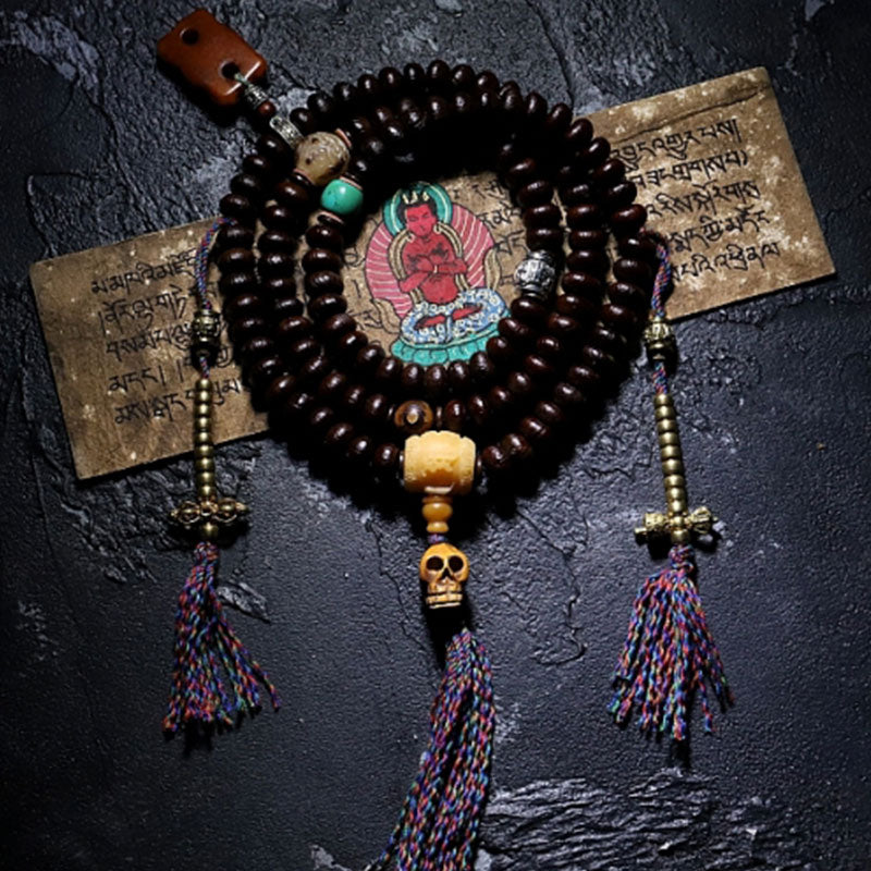 Oriental Buddha Tibet 108 Mala Beads Purple Bodhi Seed Bagua Vajra Auspiciousness Bracelet