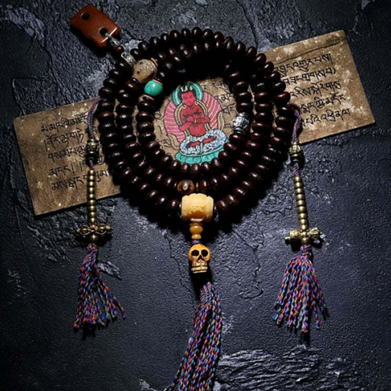 Oriental Buddha Tibet 108 Mala Beads Purple Bodhi Seed Bagua Vajra Auspiciousness Bracelet