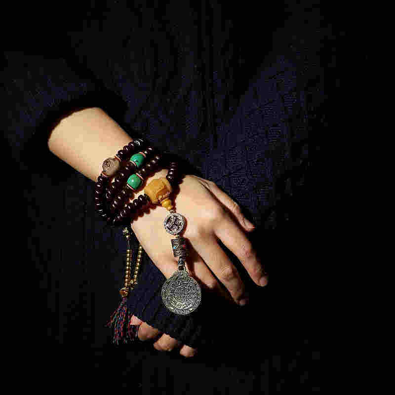 Oriental Buddha Tibet 108 Mala Beads Purple Bodhi Seed Bagua Vajra Auspiciousness Bracelet