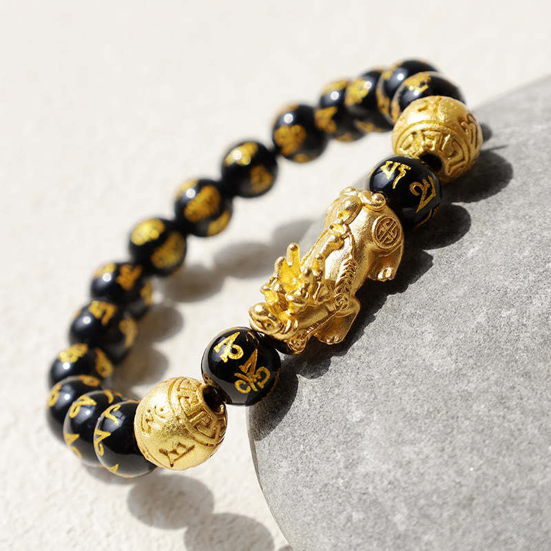 Oriental Buddha FengShui PiXiu Obsidian Wealth Bracelet