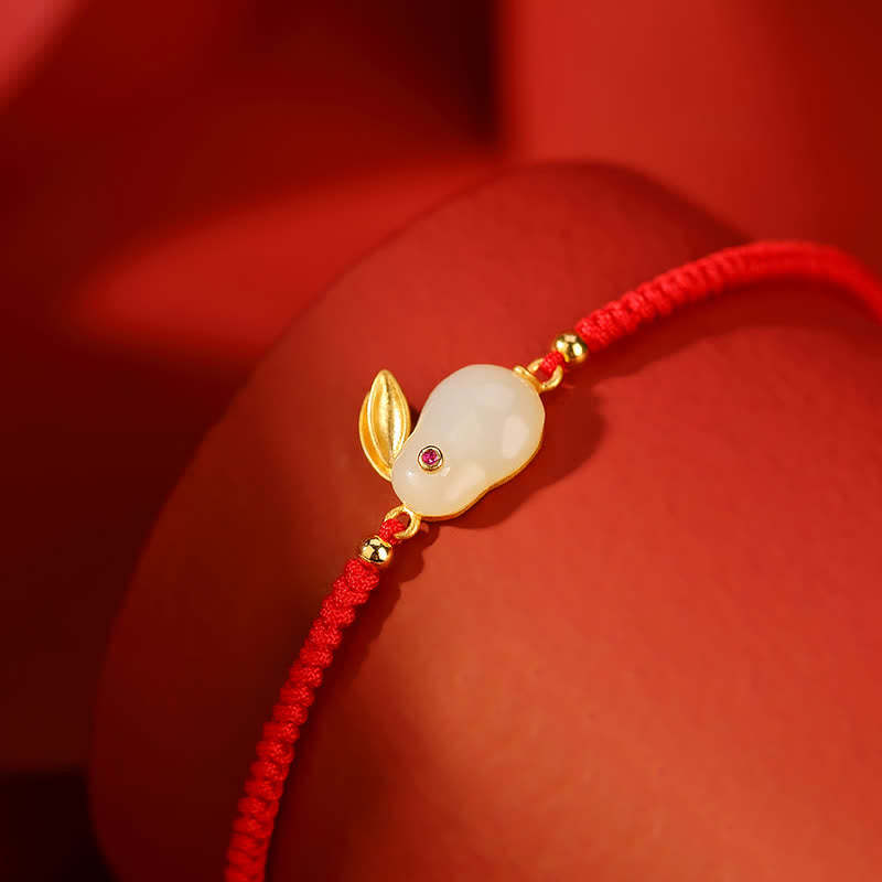 Oriental Buddha 925 Sterling Silver Year of the Rabbit Hetian White Jade Luck Red String Protection Bracelet