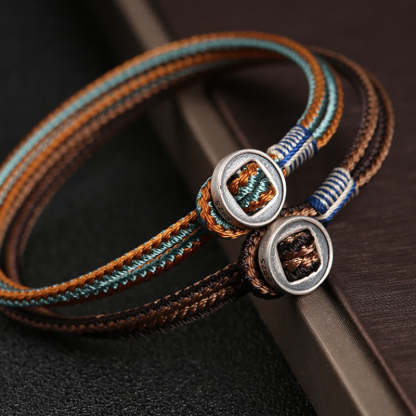 Oriental Buddha  925 Sterling Silver Handmade Button Protection Weave String Bracelet