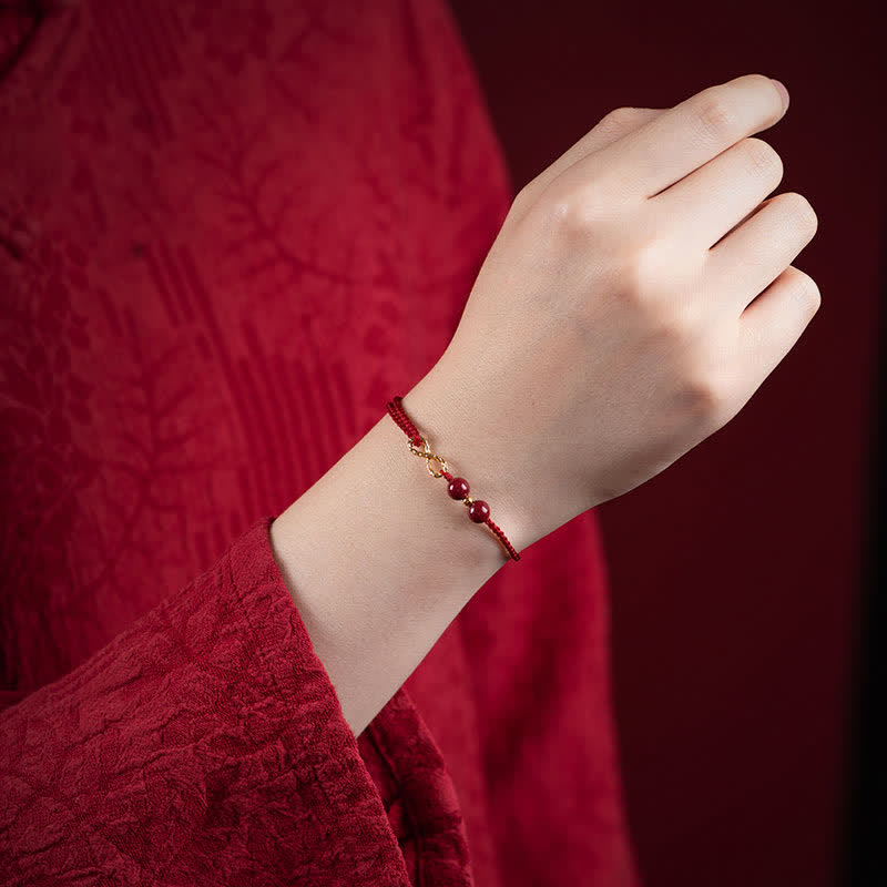 Oriental Buddha Cinnabar Blessing Red String 14K Gold Infinity Symbol Bracelet Anklet