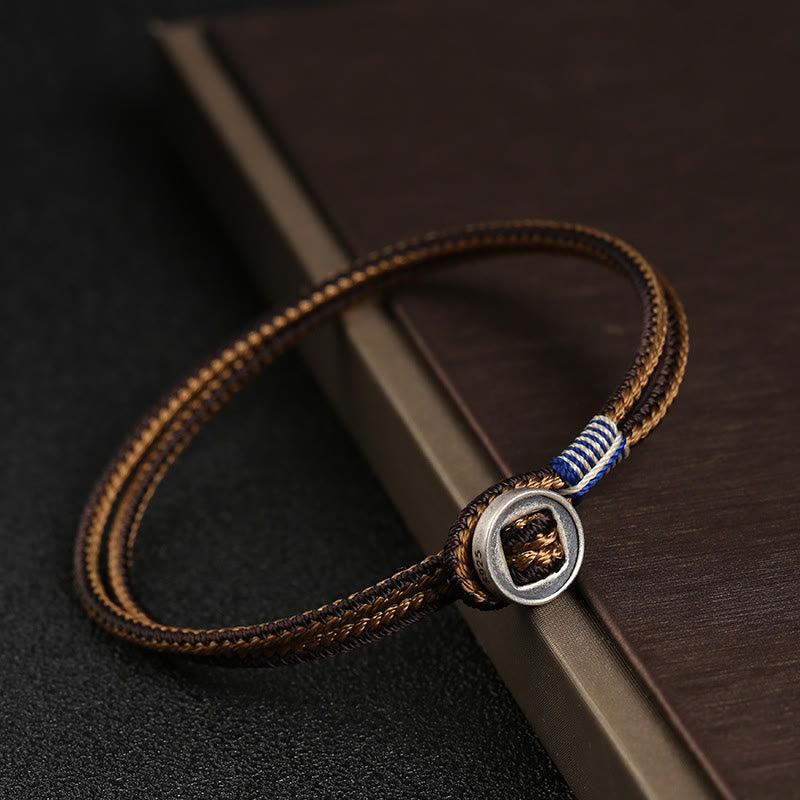 Oriental Buddha  925 Sterling Silver Handmade Button Protection Weave String Bracelet