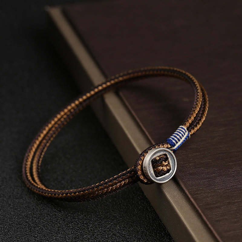 Oriental Buddha  925 Sterling Silver Handmade Button Protection Weave String Bracelet