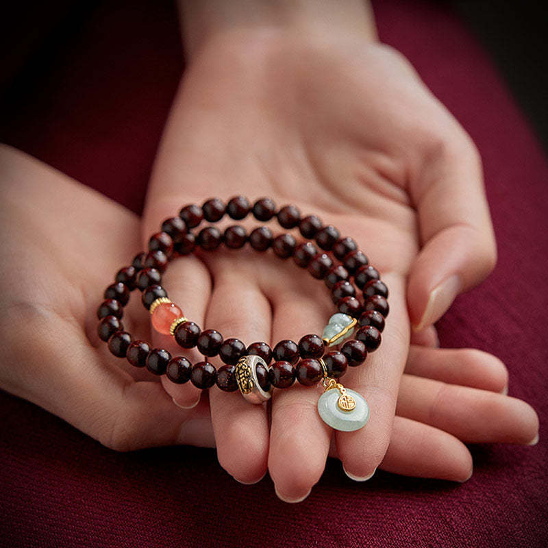 Oriental Buddha Chinese Zodiac Natal Buddha Small Leaf Red Sandalwood Jade Red Agate PiXiu Sooth Bracelet