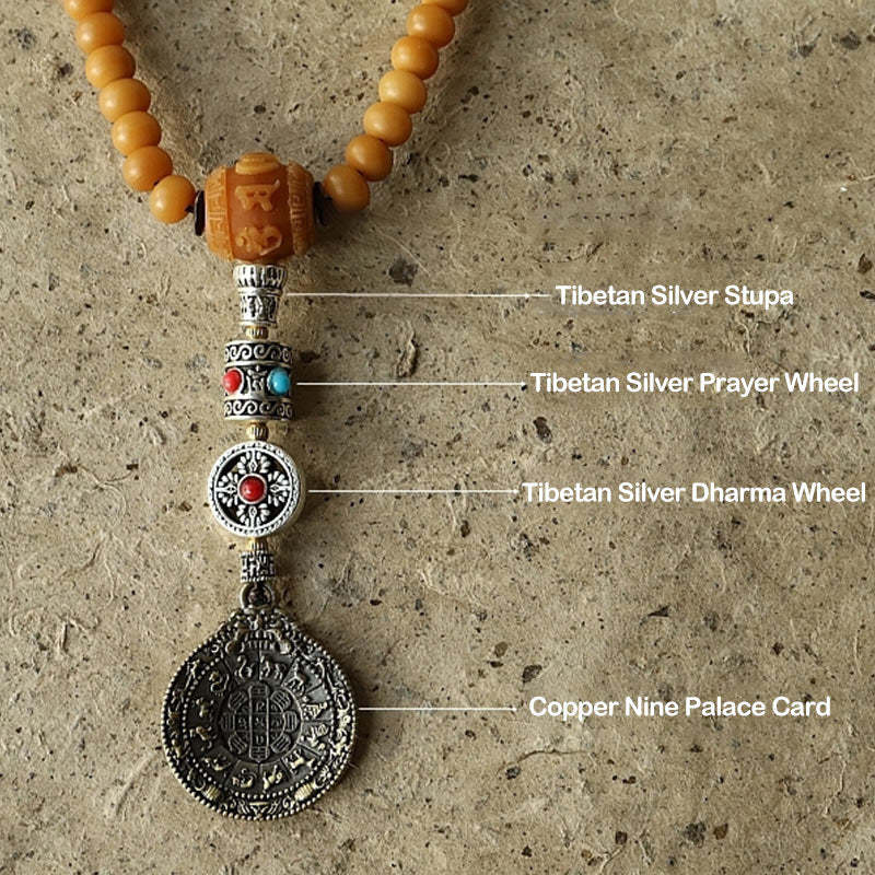Oriental Buddha Tibet 108 Mala Beads Bodhi Seed Bagua Vajra Wealth Bracelet