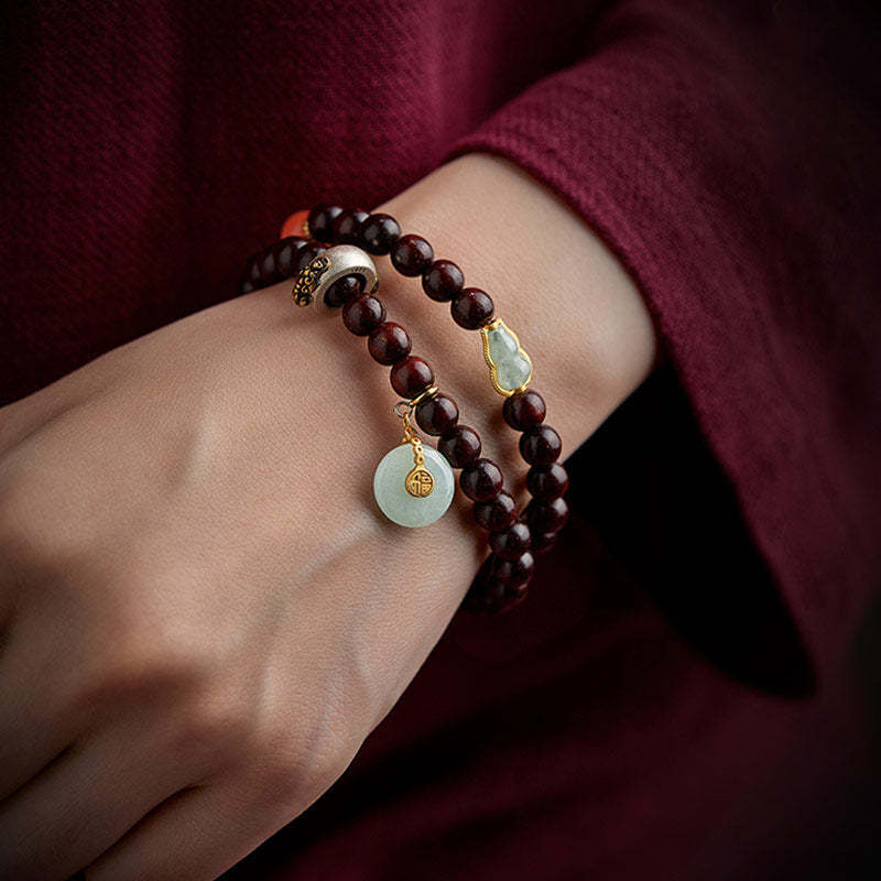 Oriental Buddha Chinese Zodiac Natal Buddha Small Leaf Red Sandalwood Jade Red Agate PiXiu Sooth Bracelet