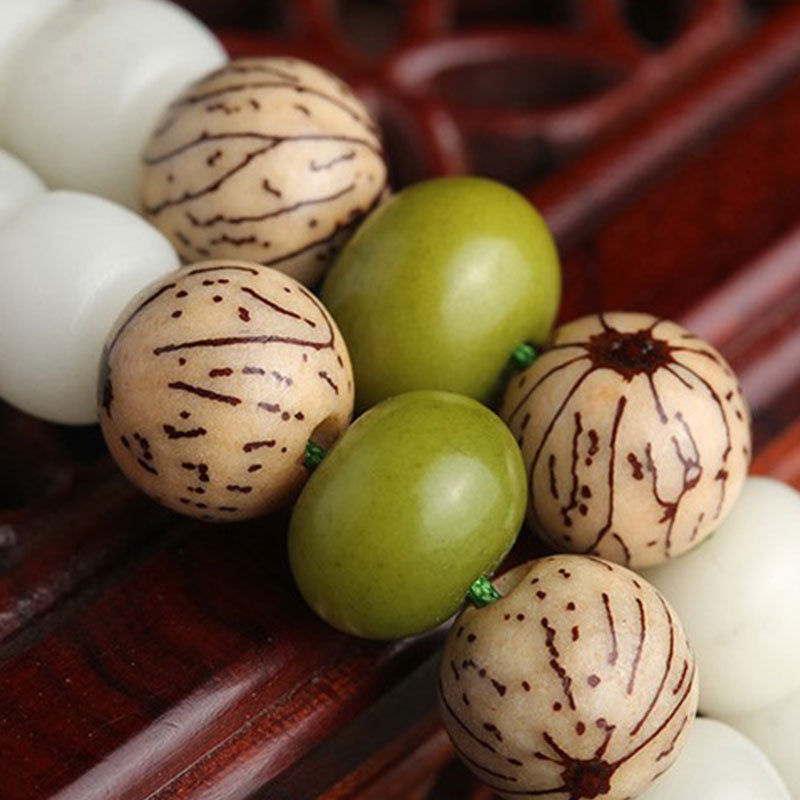 Oriental Buddha White Jade Bodhi Lotus Mala Harmony Necklace Bracelet
