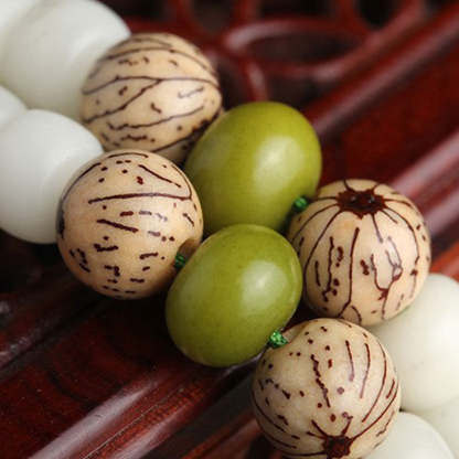 Oriental Buddha White Jade Bodhi Lotus Mala Harmony Necklace Bracelet