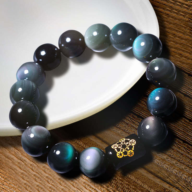 Oriental Buddha Natural Rainbow Obsidian Positive Transformation Bracelet