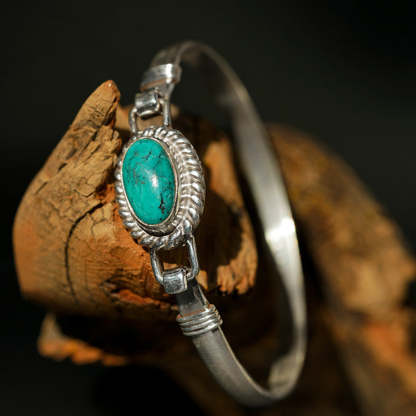 Oriental Buddha 925 Sterling Silver Turquoise Balance Protection Handmade Nepal Bracelet Bangle