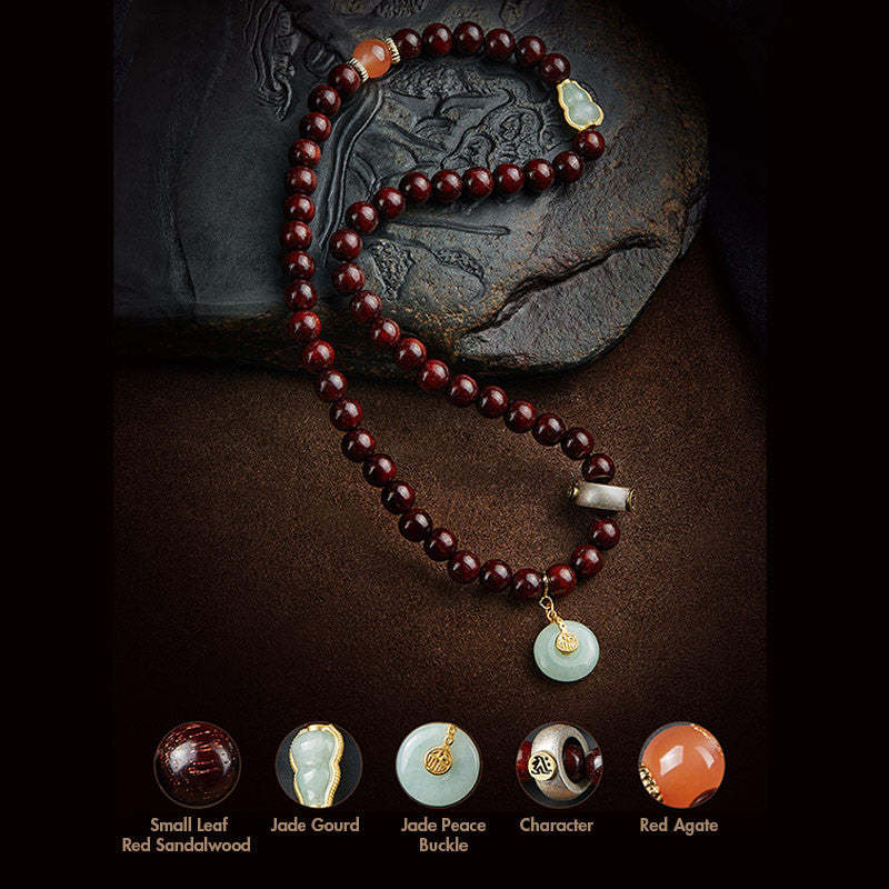 Oriental Buddha Chinese Zodiac Natal Buddha Small Leaf Red Sandalwood Jade Red Agate PiXiu Sooth Bracelet