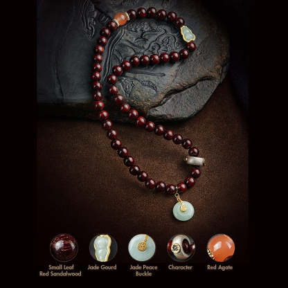 Oriental Buddha Chinese Zodiac Natal Buddha Small Leaf Red Sandalwood Jade Red Agate PiXiu Sooth Bracelet