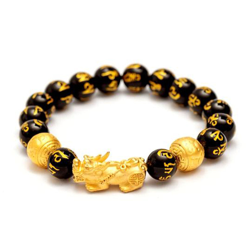 Oriental Buddha FengShui PiXiu Obsidian Wealth Bracelet