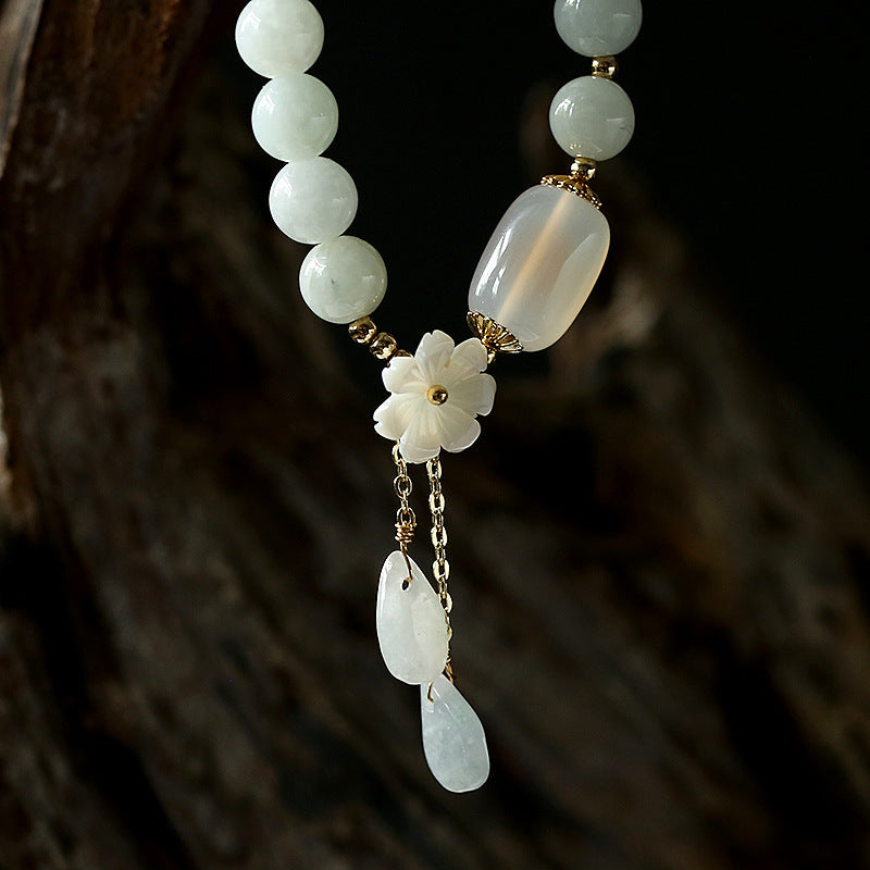 Oriental Buddha Natural White Jade Luck Bracelet