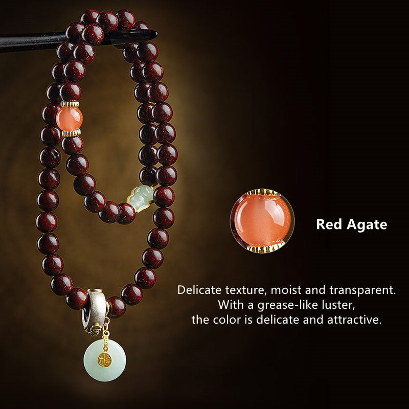 Oriental Buddha Chinese Zodiac Natal Buddha Small Leaf Red Sandalwood Jade Red Agate PiXiu Sooth Bracelet