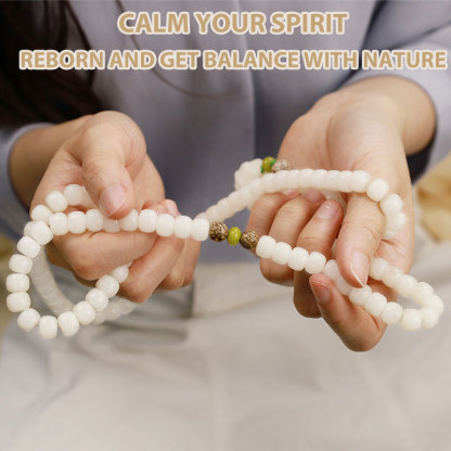 Oriental Buddha White Jade Bodhi Lotus Mala Harmony Necklace Bracelet