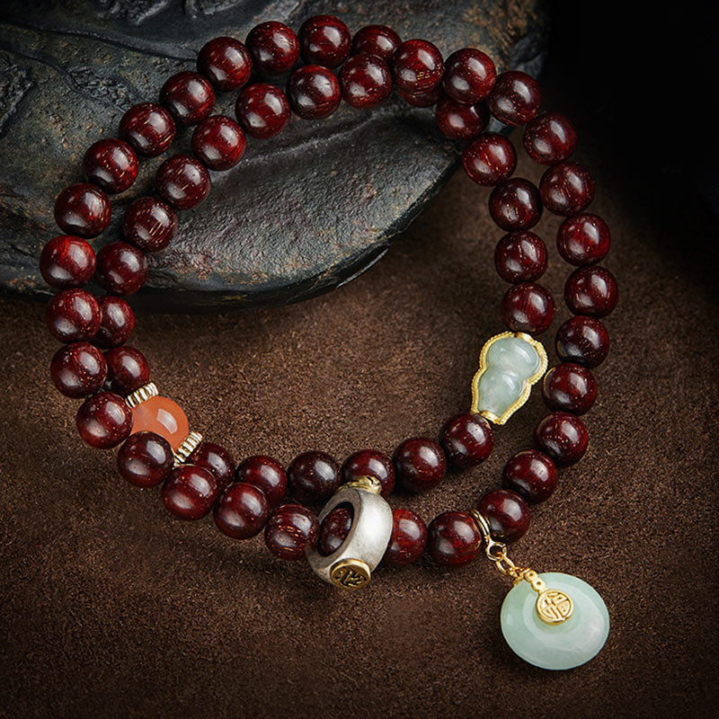 Oriental Buddha Chinese Zodiac Natal Buddha Small Leaf Red Sandalwood Jade Red Agate PiXiu Sooth Bracelet