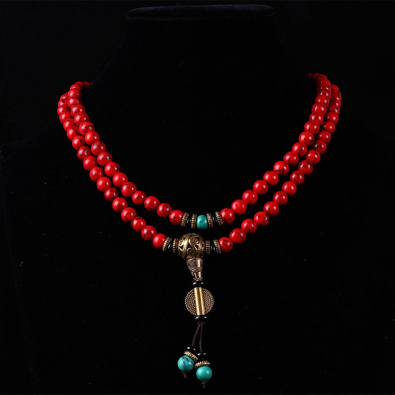 Oriental Buddha Tibetan Mala Red Turquoise Lucky Necklace Bracelet