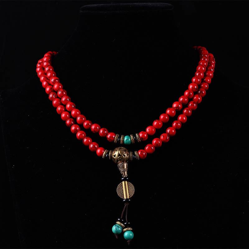 Oriental Buddha Tibetan Mala Red Turquoise Lucky Necklace Bracelet