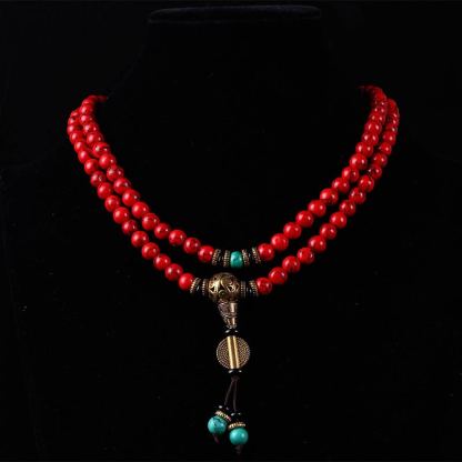 Oriental Buddha Tibetan Mala Red Turquoise Lucky Necklace Bracelet