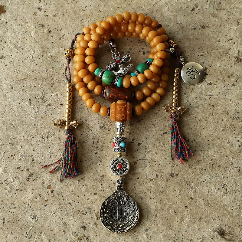 Oriental Buddha Tibet 108 Mala Beads Bodhi Seed Bagua Vajra Wealth Bracelet