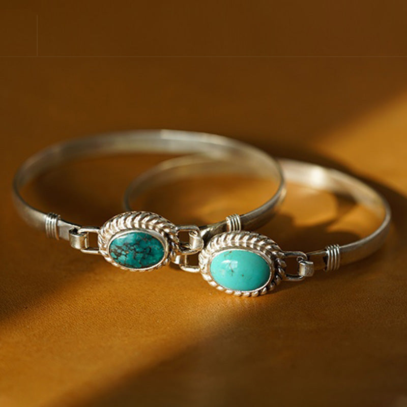 Oriental Buddha 925 Sterling Silver Turquoise Balance Protection Handmade Nepal Bracelet Bangle