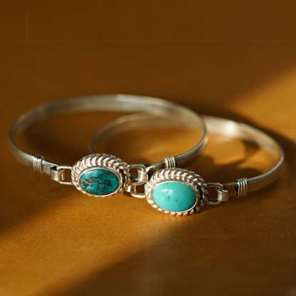 Oriental Buddha 925 Sterling Silver Turquoise Balance Protection Handmade Nepal Bracelet Bangle