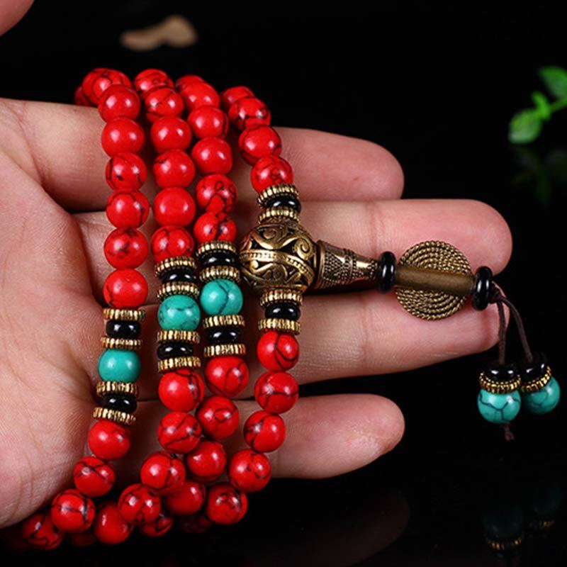 Oriental Buddha Tibetan Mala Red Turquoise Lucky Necklace Bracelet