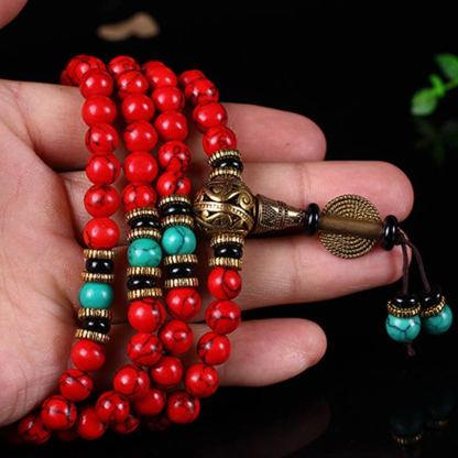 Oriental Buddha Tibetan Mala Red Turquoise Lucky Necklace Bracelet