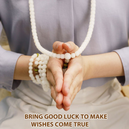 Oriental Buddha White Jade Bodhi Lotus Mala Harmony Necklace Bracelet