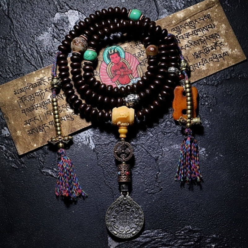 Oriental Buddha Tibet 108 Mala Beads Purple Bodhi Seed Bagua Vajra Auspiciousness Bracelet