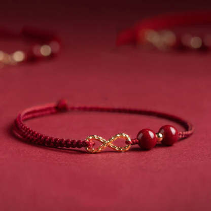 Oriental Buddha Cinnabar Blessing Red String 14K Gold Infinity Symbol Bracelet Anklet