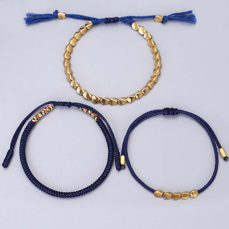 Oriental Buddha 3 PCS Tibetan Copper Beads Healing Protection Luck Bracelet Set
