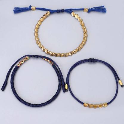 Oriental Buddha 3 PCS Tibetan Copper Beads Healing Protection Luck Bracelet Set