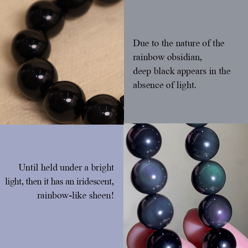 Oriental Buddha Natural Rainbow Obsidian Positive Transformation Bracelet