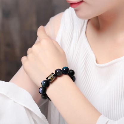 Oriental Buddha Natural Rainbow Obsidian Positive Transformation Bracelet