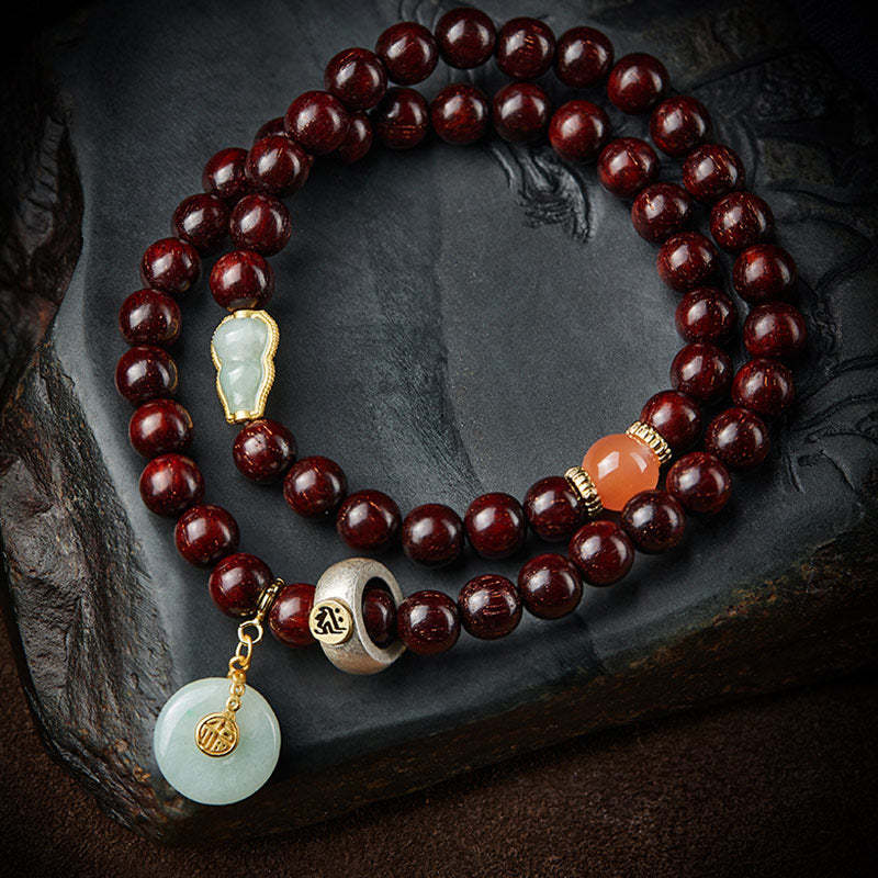 Oriental Buddha Chinese Zodiac Natal Buddha Small Leaf Red Sandalwood Jade Red Agate PiXiu Sooth Bracelet
