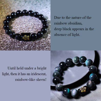 Oriental Buddha Natural Rainbow Obsidian Positive Transformation Bracelet