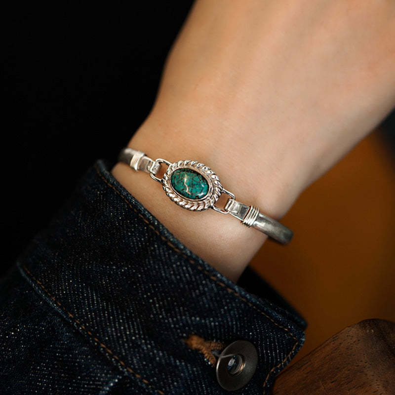 Oriental Buddha 925 Sterling Silver Turquoise Balance Protection Handmade Nepal Bracelet Bangle