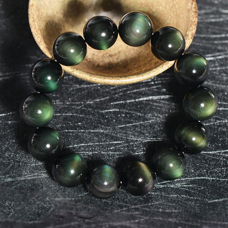 Oriental Buddha Natural Green Eye Obsidian Wealth Bracelet