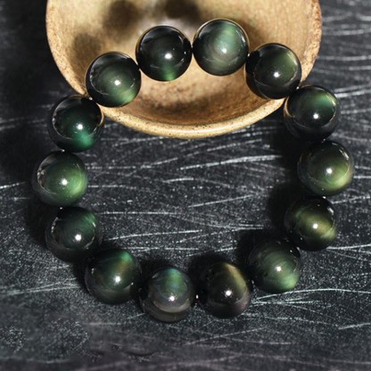 Oriental Buddha Natural Green Eye Obsidian Wealth Bracelet