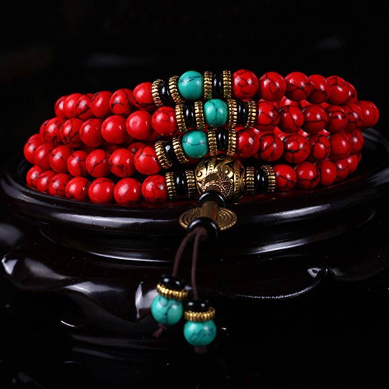 Oriental Buddha Tibetan Mala Red Turquoise Lucky Necklace Bracelet