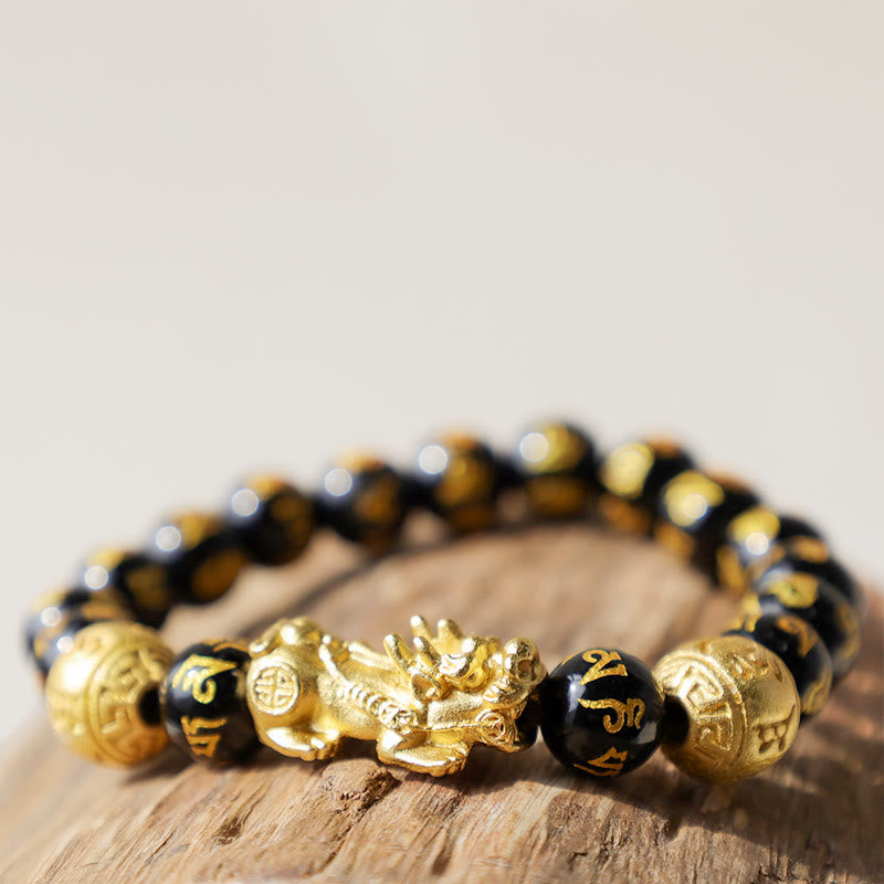 Oriental Buddha FengShui PiXiu Obsidian Wealth Bracelet