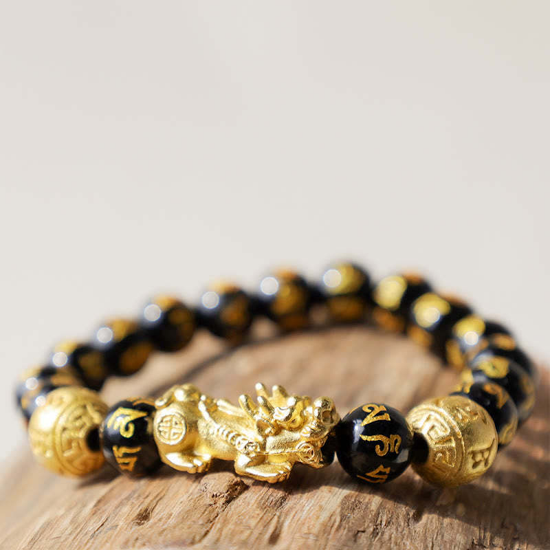Oriental Buddha FengShui PiXiu Obsidian Wealth Bracelet
